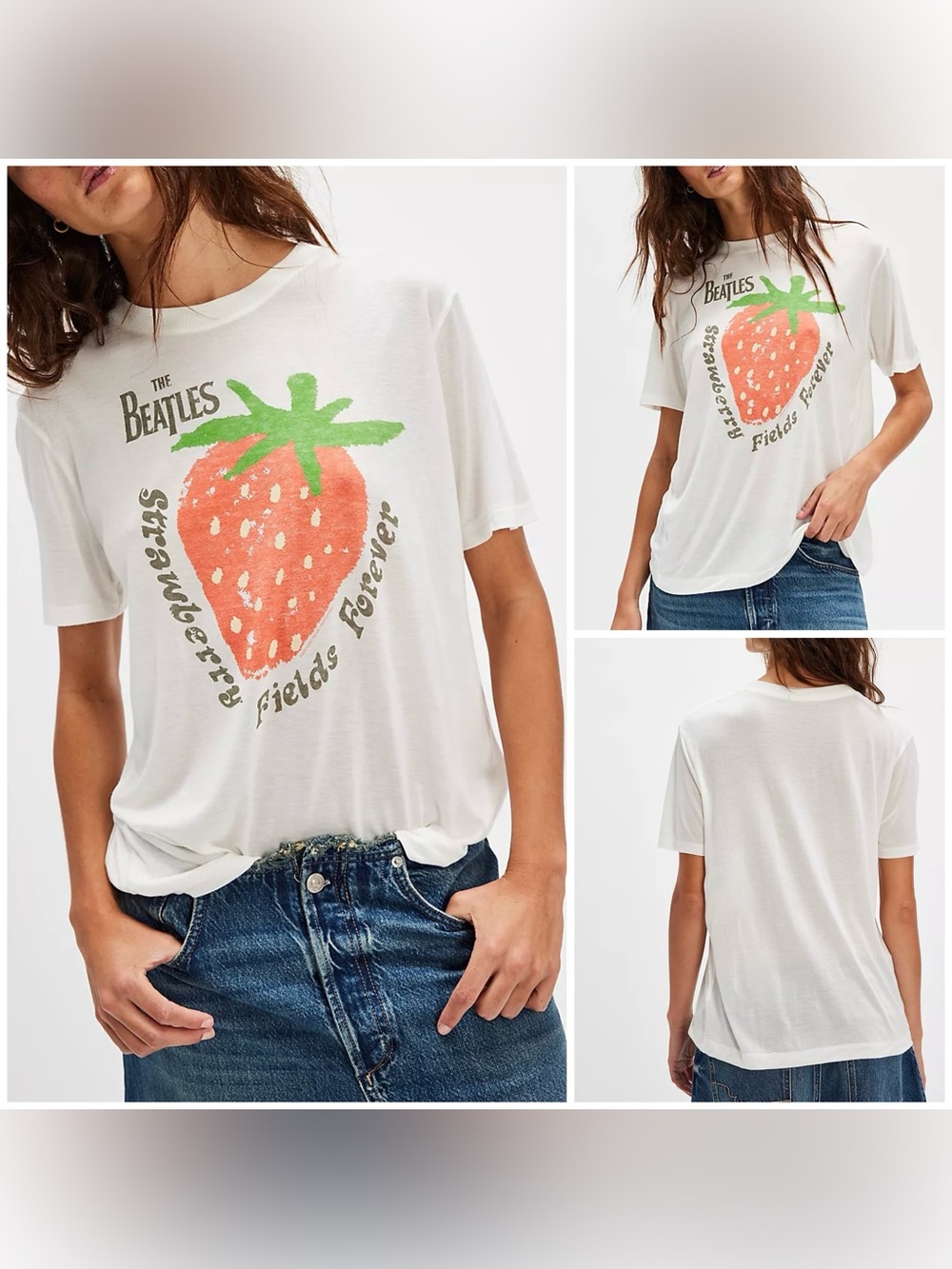 NWT Free People Junk Food Clothing The Beatles Strawberry Fields Forever Tee - L